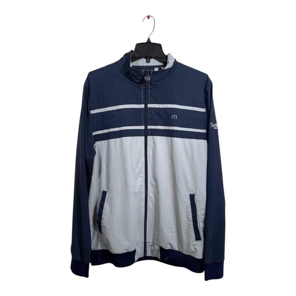 Travis Mathew Windbreaker Jacket Mens Size XL Blue Gray Golf Logo Full Zip